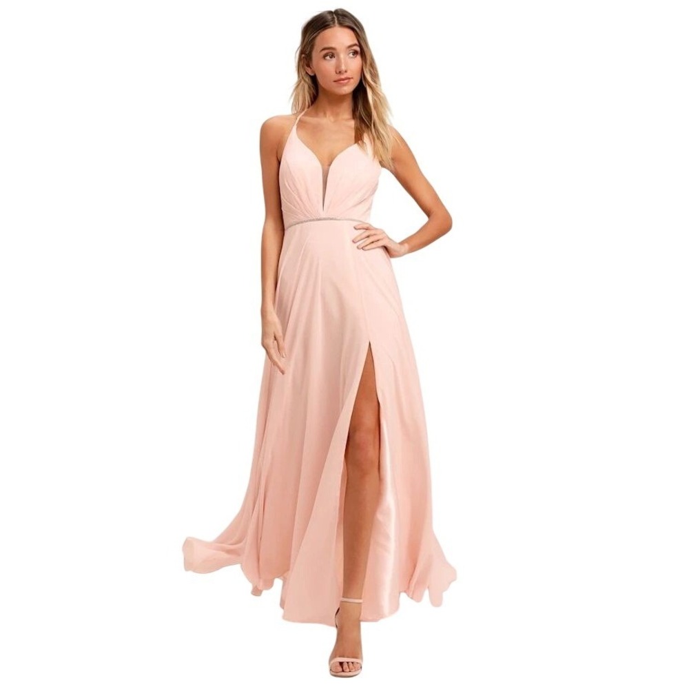 Lulus She's Gorgeous Pleated Deep‎ V Chiffon Dress Pink Size 6
